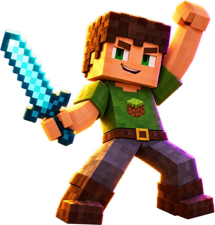 Bob, the mascot of Battle of Blocks, holding a diamond sword